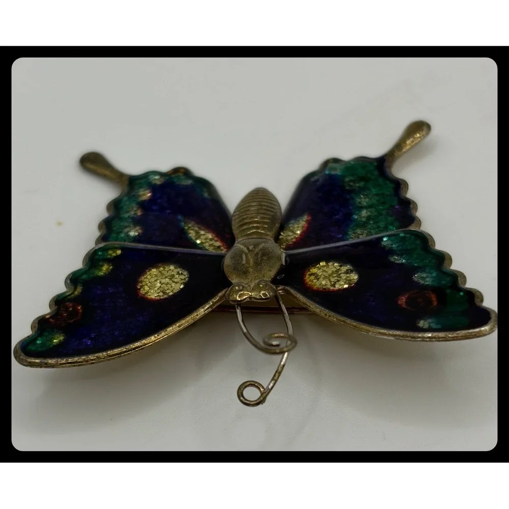 Butterfly Brooch Pin Small Purple Green Enamel Vintage Jewelry